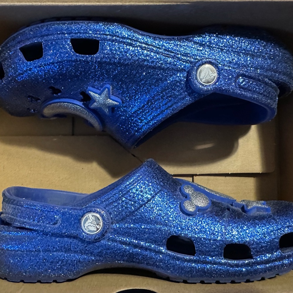 Disney Park Sorcerer Mickey Make a Wish Blue Glitter Clogs